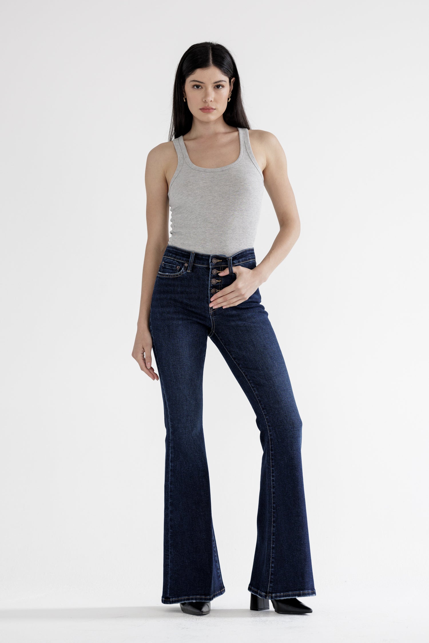 Mica Denim High Rise Super Flare with Button-Up Secondary image