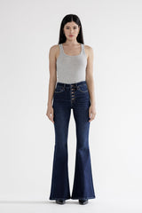 High Rise Super Flare With Button Up