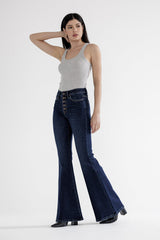 High Rise Super Flare With Button Up