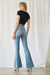 High Rise Super Flare Double Waist Band Detail
