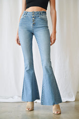 High Rise Super Flare Double Waist Band Detail
