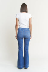 High Rise Flare W Button Patch Pocket