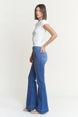 High Rise Flare W Button Patch Pocket