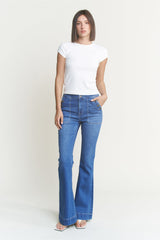 High Rise Flare W Button Patch Pocket