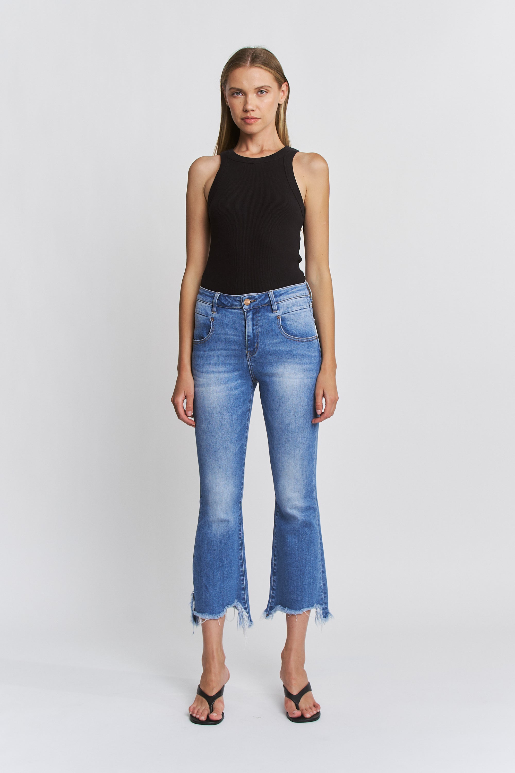 Mica Denim High Rise Crop Flare with Uneven Hem Secondary image