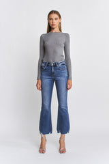 High Rise Ankle Flare With Raw Hem