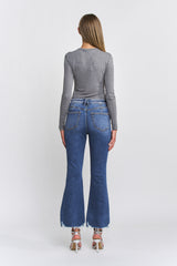 High Rise Ankle Flare With Raw Hem