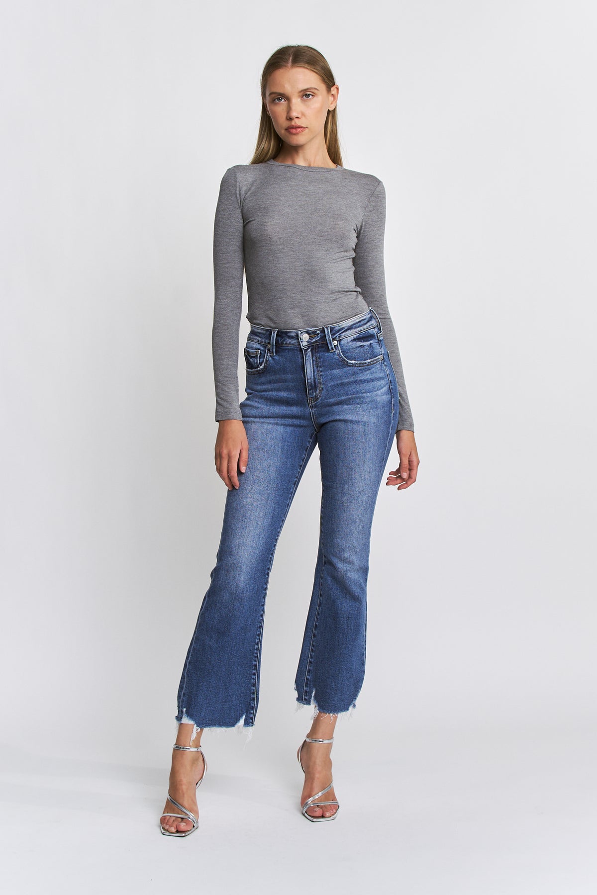 High Rise Ankle Flare With Raw Hem