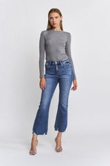 High Rise Ankle Flare With Raw Hem