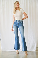 High Rise Flare With Blocking Detail