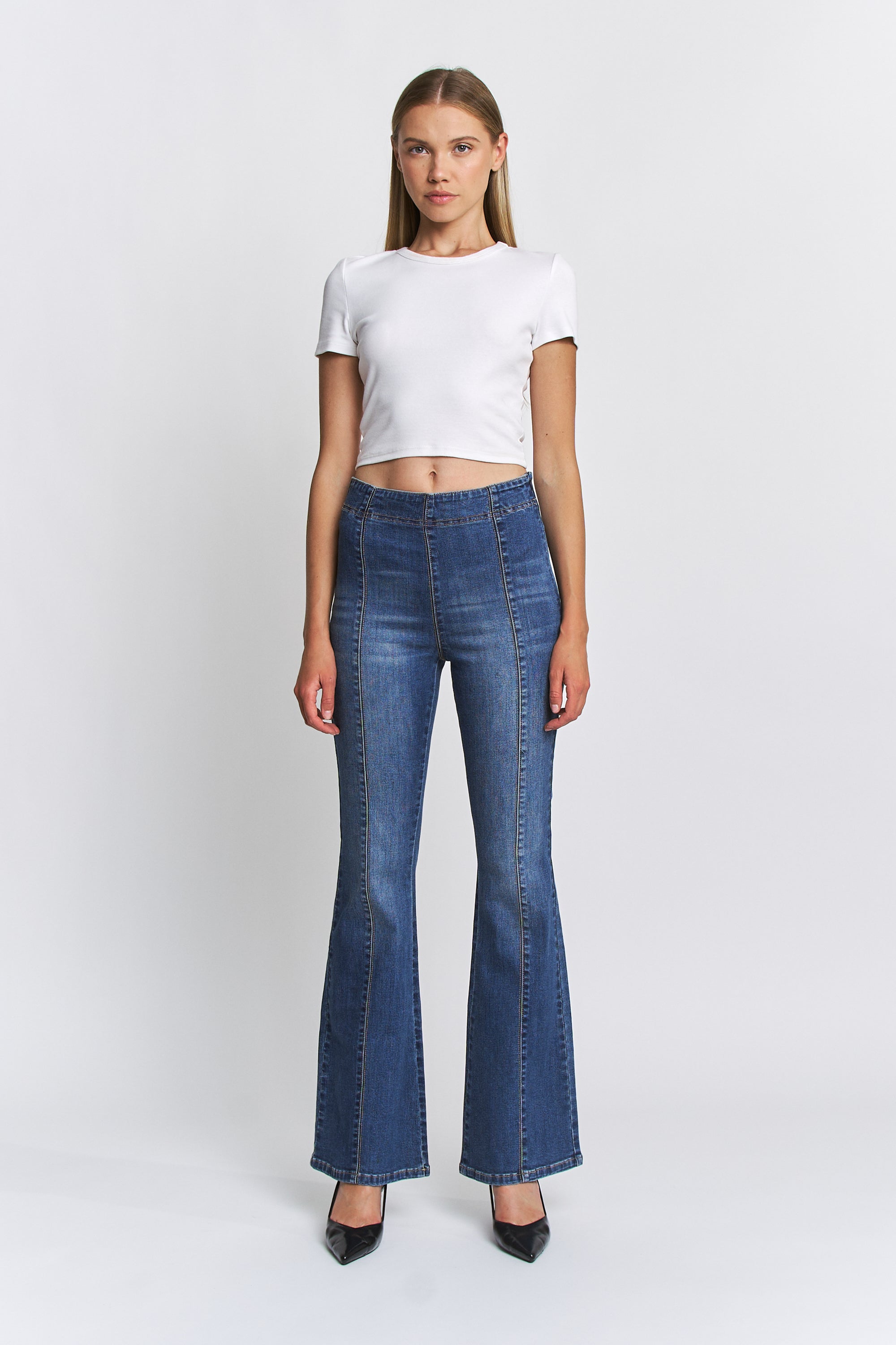 Mica Denim High Rise Flare Jeans Split Seams Secondary image