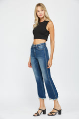 High Rise Crop Flare With Uneven Hem