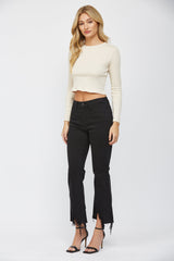 High Rise Crop Flare With Uneven Hem