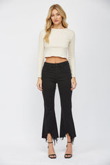 High Rise Crop Flare With Uneven Hem