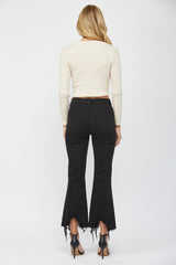 High Rise Crop Flare With Uneven Hem