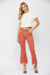 High Rise Crop Flare With Uneven Hem