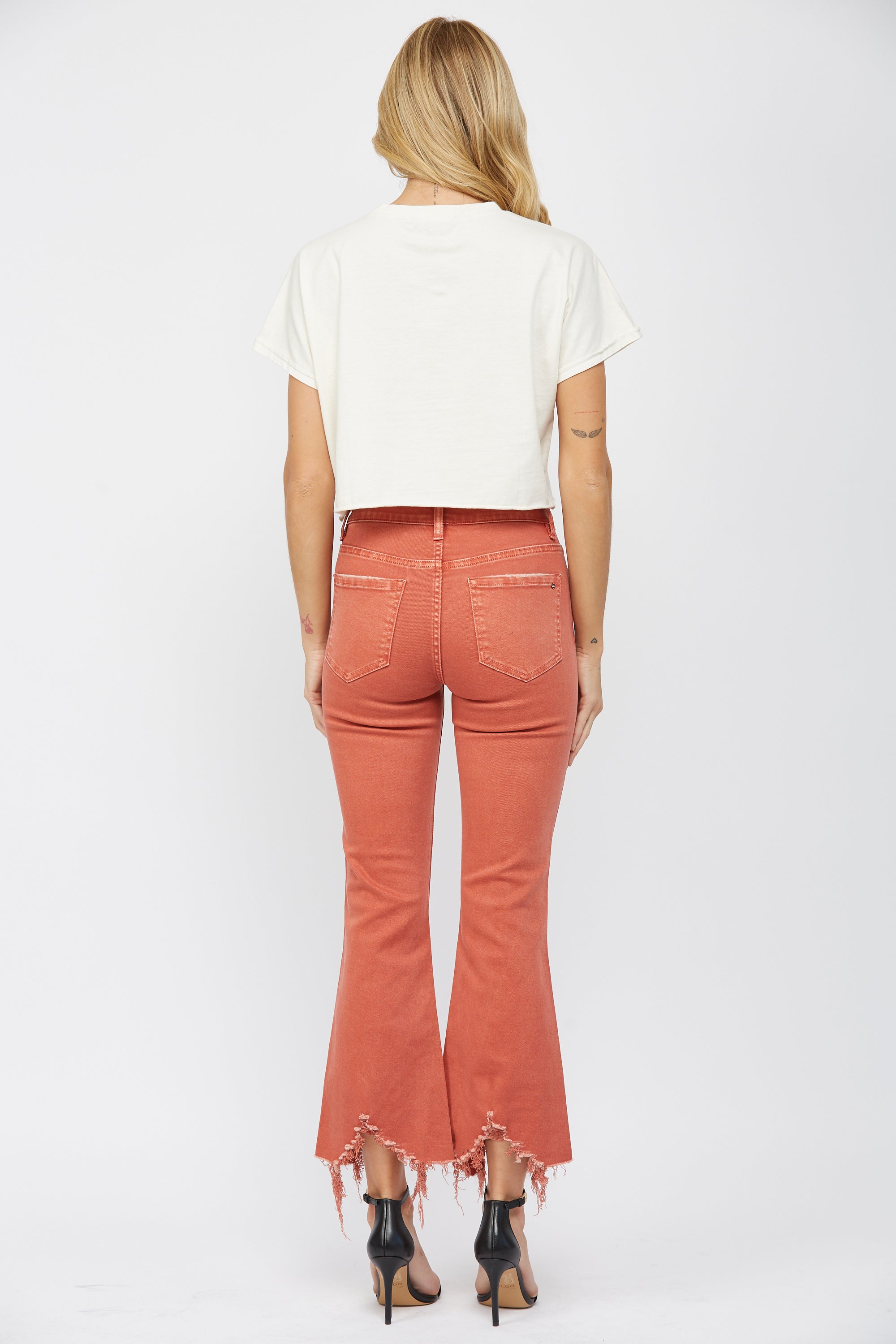 High Rise Crop Flare With Uneven Hem