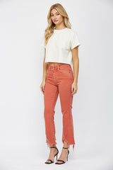 High Rise Crop Flare With Uneven Hem