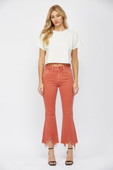 High Rise Crop Flare With Uneven Hem