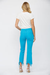 High Rise Crop Flare With Uneven Hem