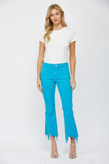 High Rise Crop Flare With Uneven Hem