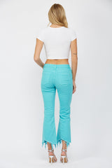High Rise Crop Flare With Uneven Hem