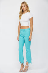 High Rise Crop Flare With Uneven Hem