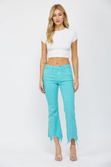 High Rise Crop Flare With Uneven Hem