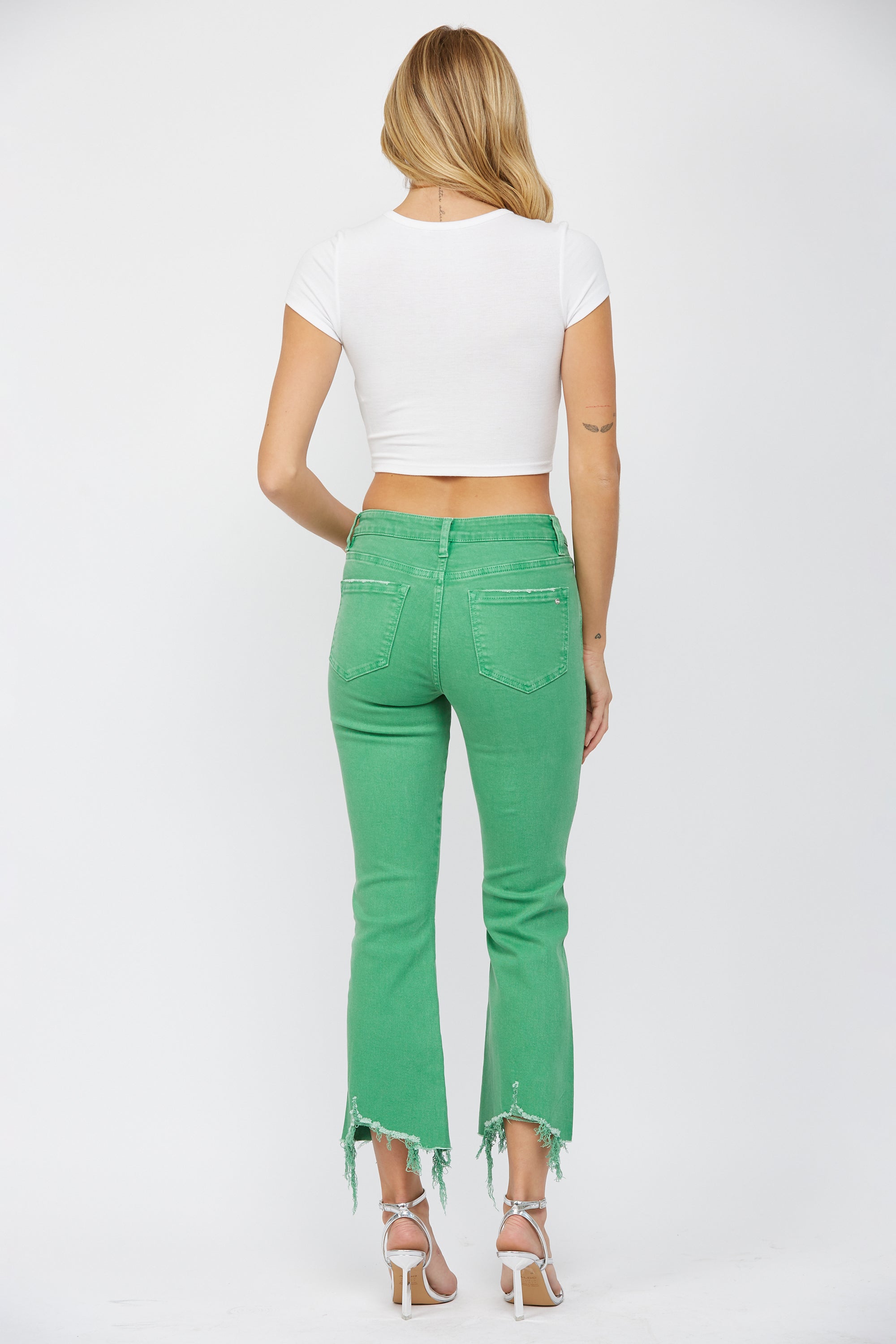 High Rise Crop Flare With Uneven Hem