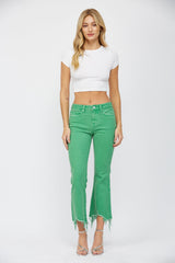 High Rise Crop Flare With Uneven Hem