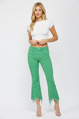 High Rise Crop Flare With Uneven Hem