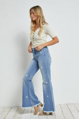 Daisy Embroidered High Rise Super Flare