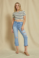 Mid Rise Mini Flare Crop With Slit