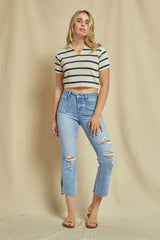 Mid Rise Mini Flare Crop With Slit