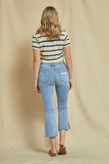 Mid Rise Mini Flare Crop With Slit