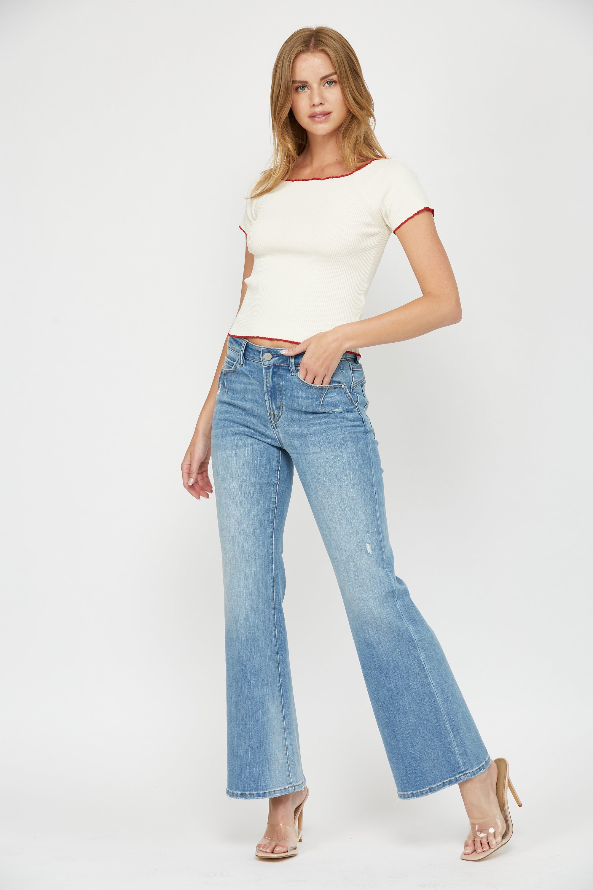 Mica Denim Mid Rise Slight Flare Dart Detail Secondary image