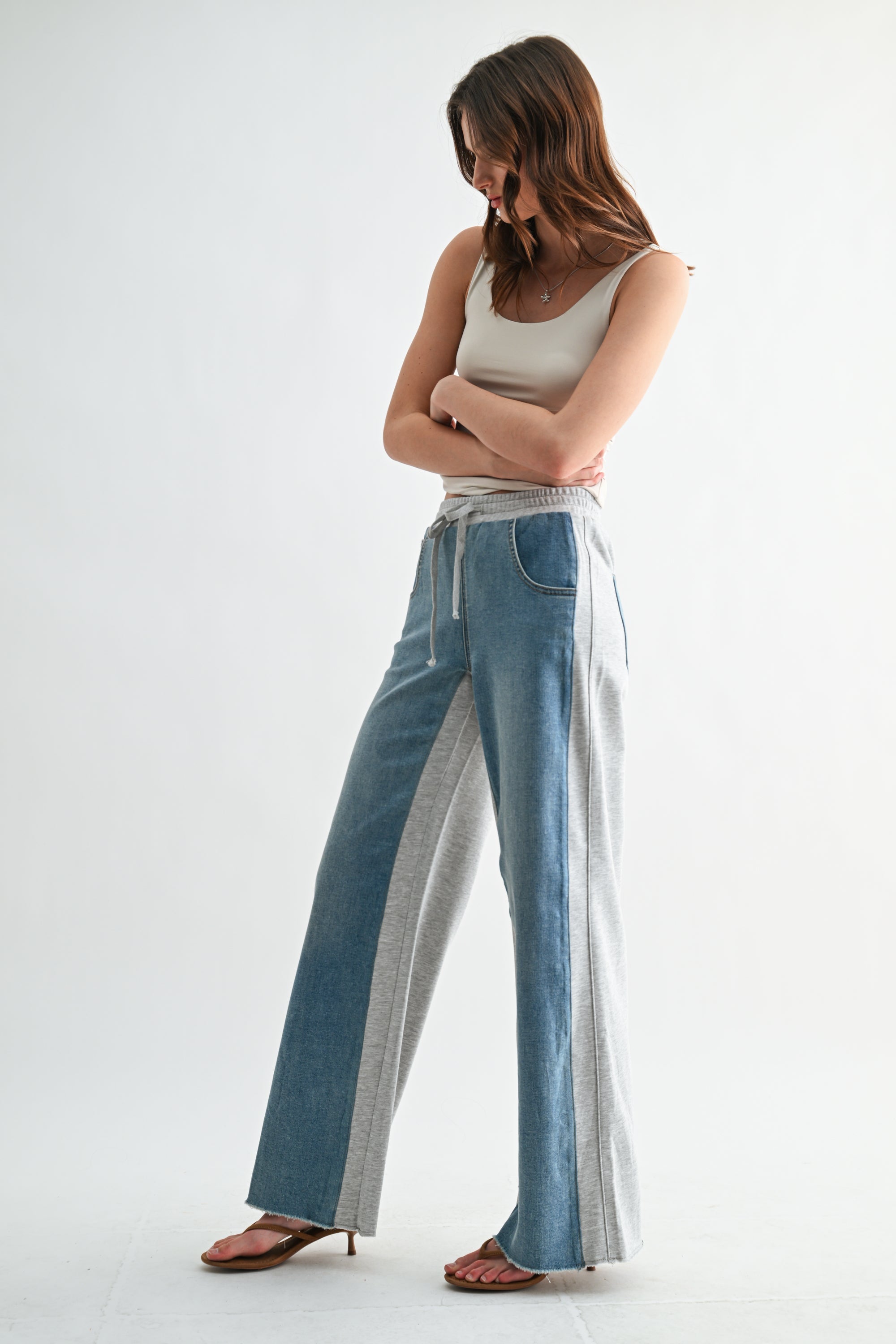 High Rise Wide Joggers Indigo Panels Secondary image