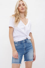 High Rise Stretch Midi Shorts