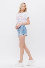 Mid Rise Shorts Single Cuff With Button Up