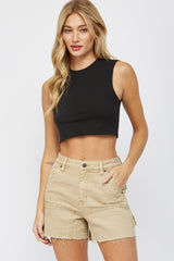 Super High Rise Cut Out Hem Carpenter Shorts
