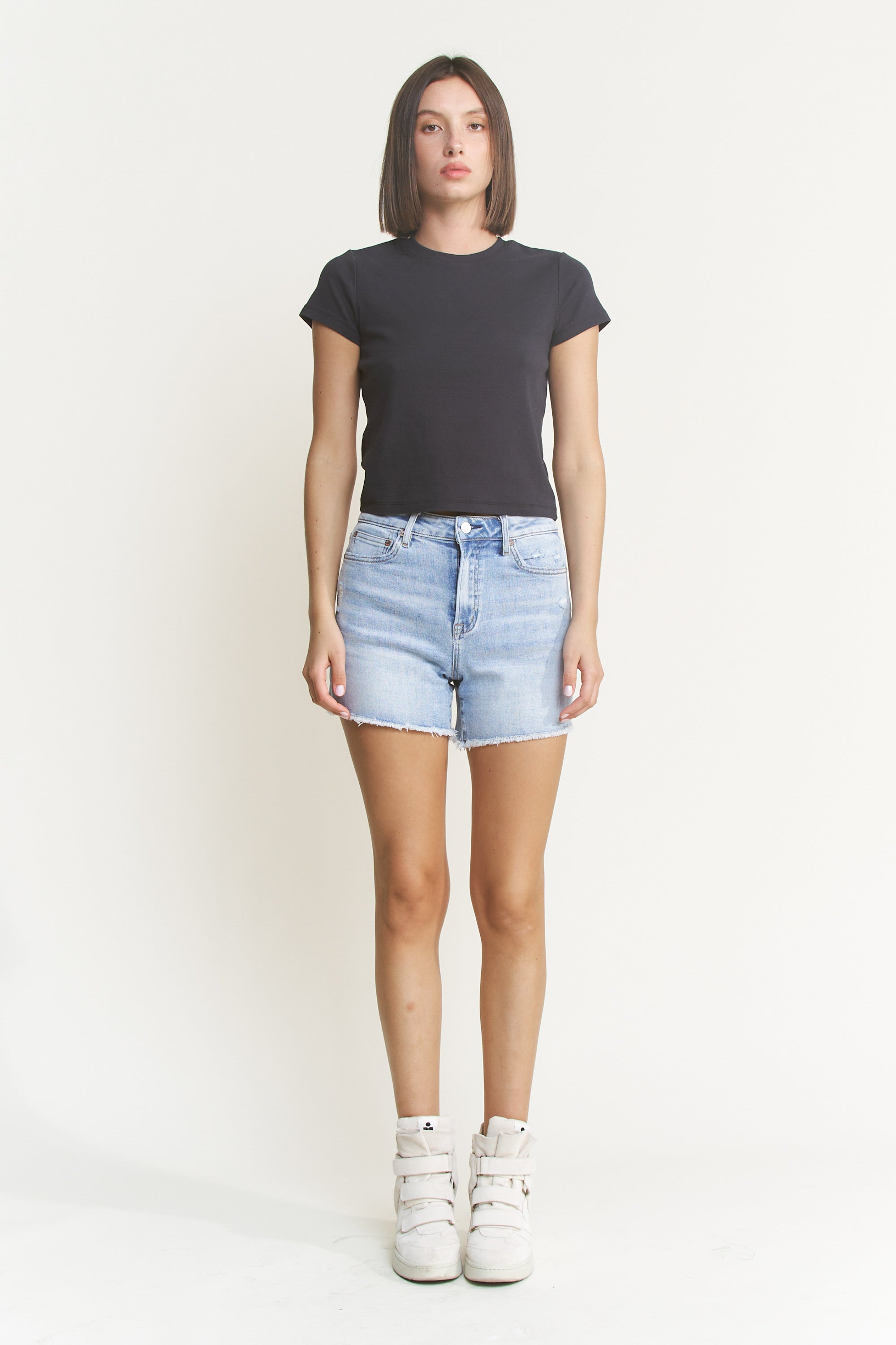 Mica Denim Super High Rise Shorts Frayed Raw Hem Secondary image