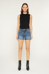 MID RISE FRAYED HEM SHORTS