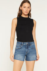MID RISE FRAYED HEM SHORTS