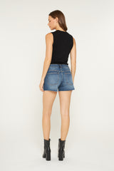 MID RISE FRAYED HEM SHORTS