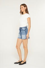 SUPER HIGH RAW HEM MID LENGTH SHORTS