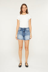 Super High Raw Hem Mid Length Shorts
