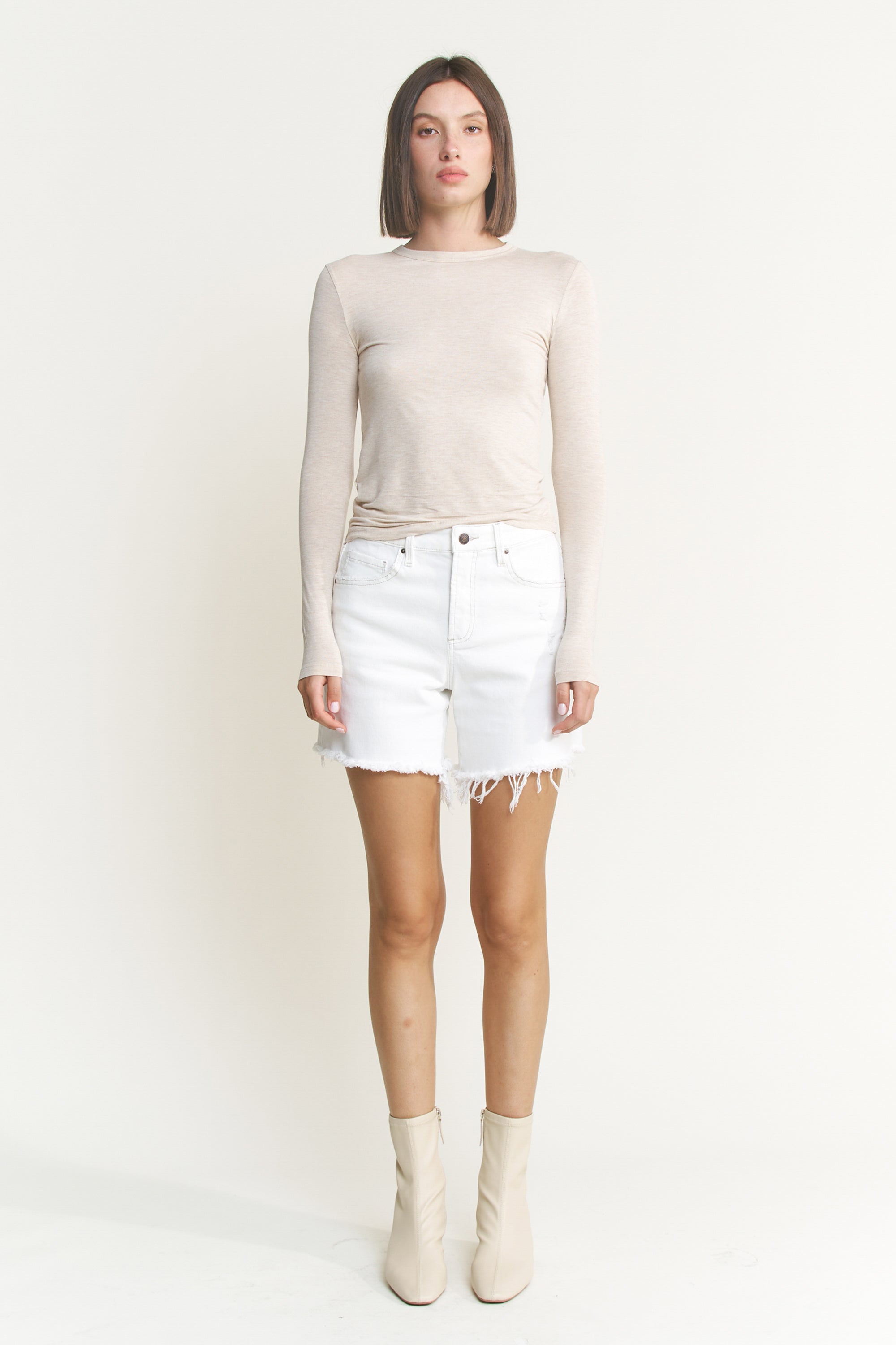 Mica Denim High Rise Distressed Frayed Hem Shorts Secondary image