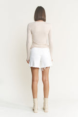 High Rise Distressed Frayed Hem Shorts