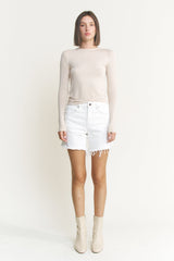 High Rise Distressed Frayed Hem Shorts
