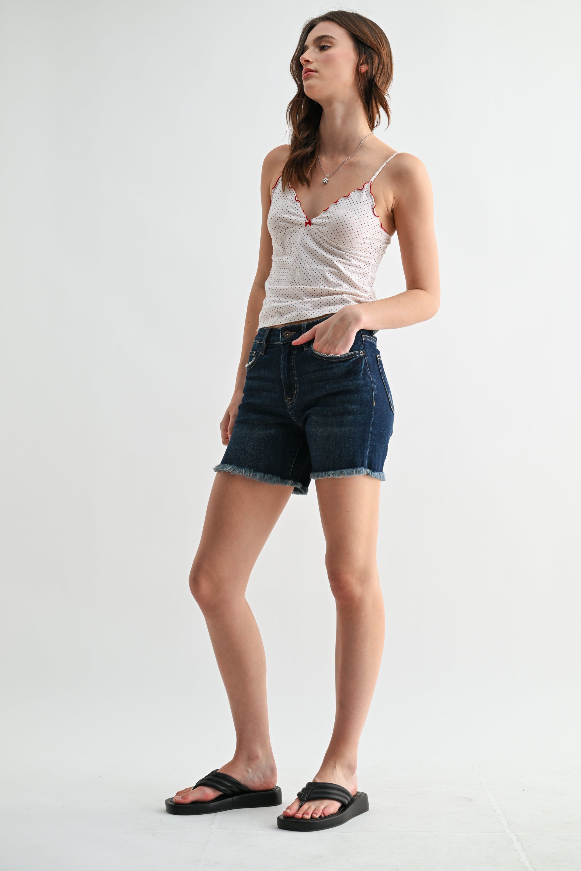 Mica Denim High Rise Shorts with Frayed Hem Secondary image